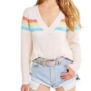 Wildfox Light Pink Sweater with Colorful Stripes. So soft!